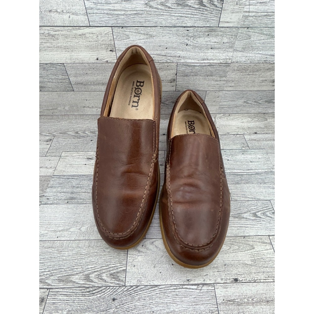 Born Men Brown Leather Moc Toe Slip On Loafers Shoes H44116 Size 9.5‎ M